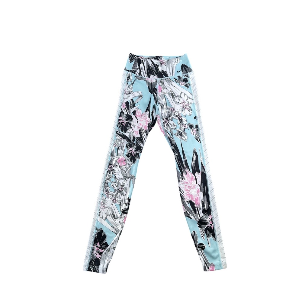 Nike Womens Floral Mesh Panel High Waisted Leggings Light Blue Pink Black